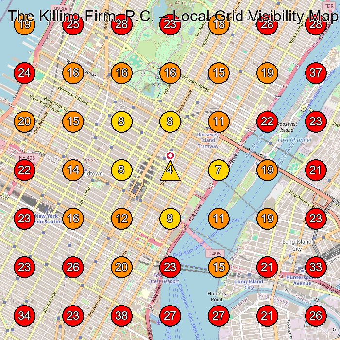 The Killino Firm, P.C. GeoGrid visibility map for Personal Injury Attorney in New York